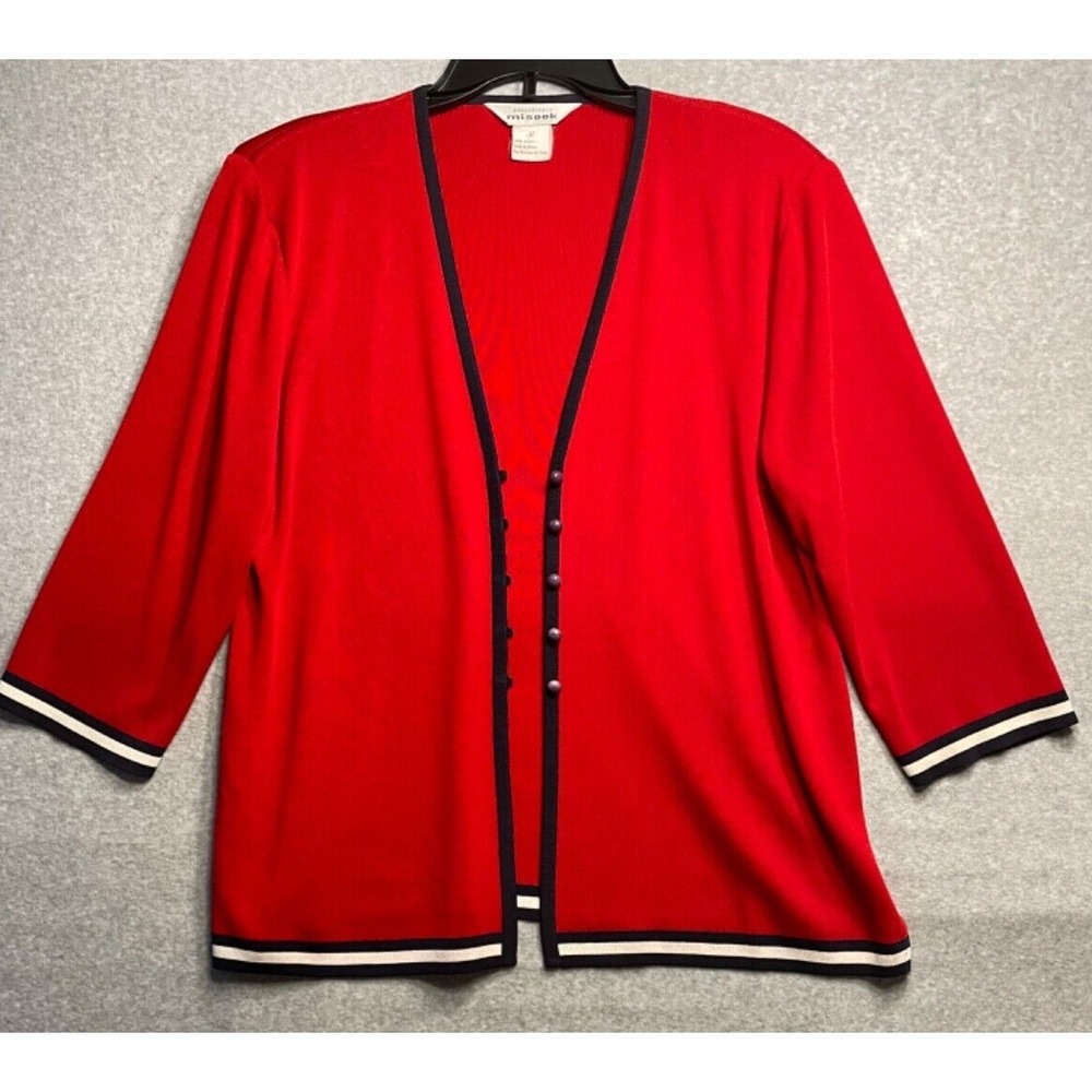 Exclusively Misook Cardigan Womens Medium Red Button Up 3/4 Sleeves‎ Church Wear